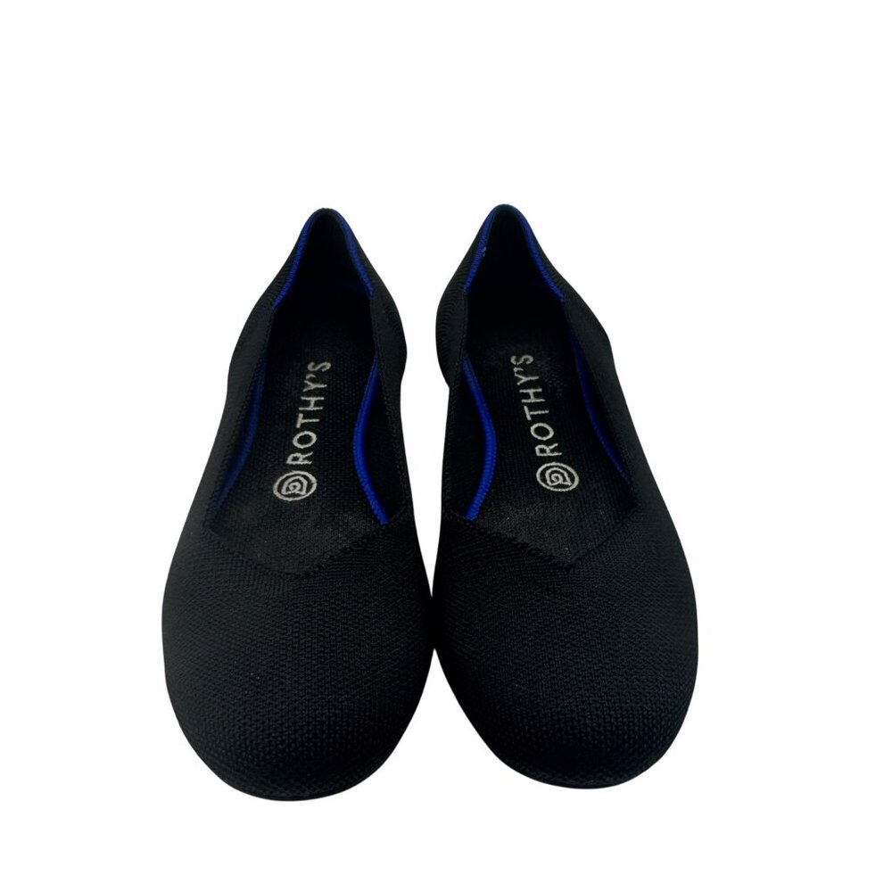 Rothys Womens Flat Shoes Size 7.5 Black & Blue Knit Slip-On Sustainable Fabric